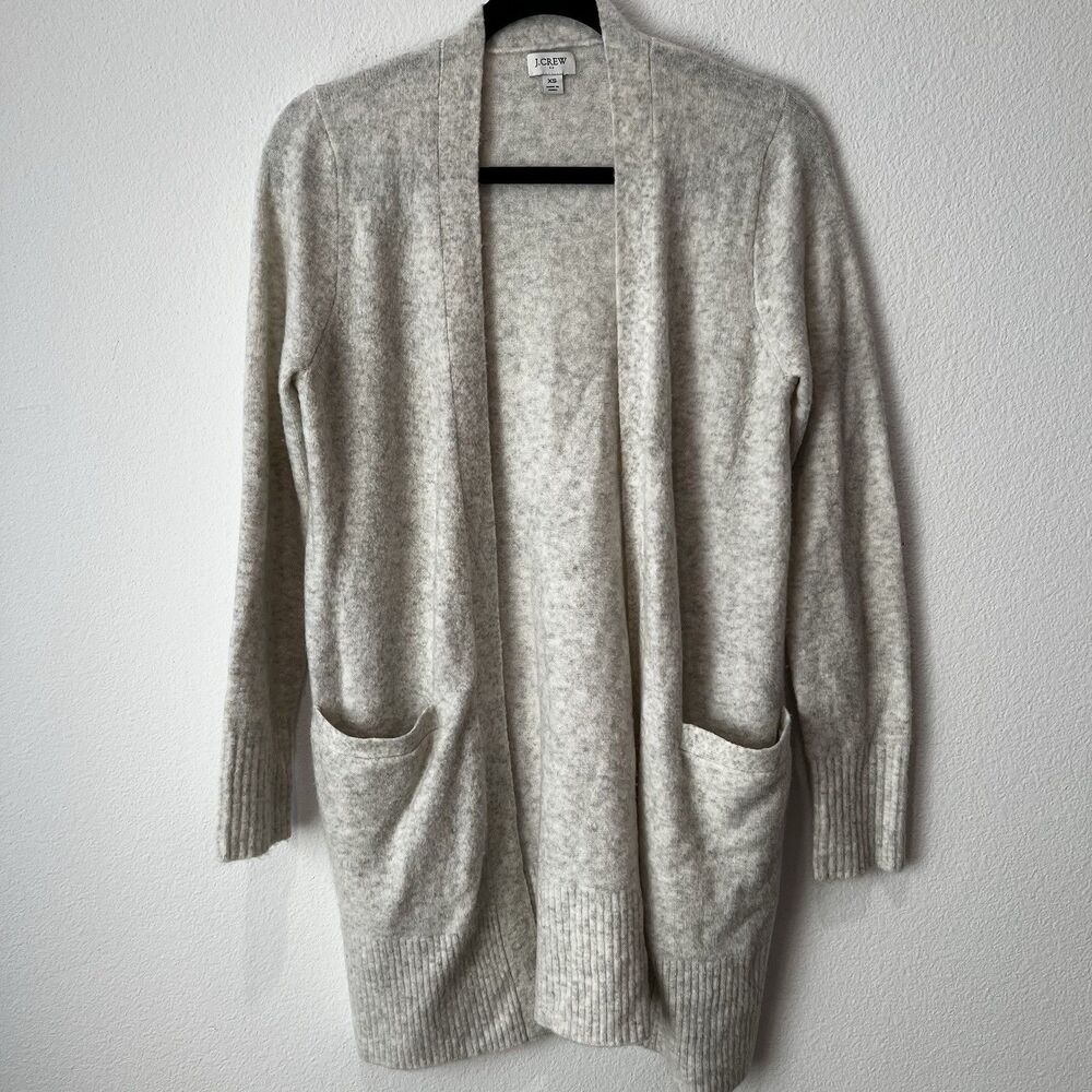 J.Crew Wool  Blend Open Cardigan Duster Pockets Light Gray Sz Xs Soft Comfy